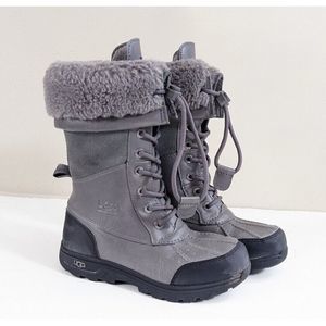 UGG Butte II Toggle Tall Gray Leather Waterproof Snow Boots US Youth Size 1